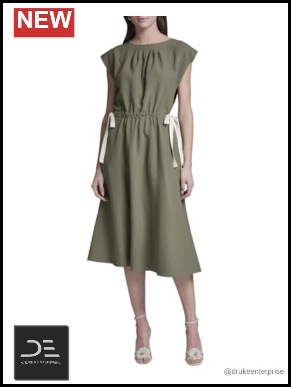 Women's Cap Sleeve Round Neck Gauze Elastic Waist A-line Midi Dress